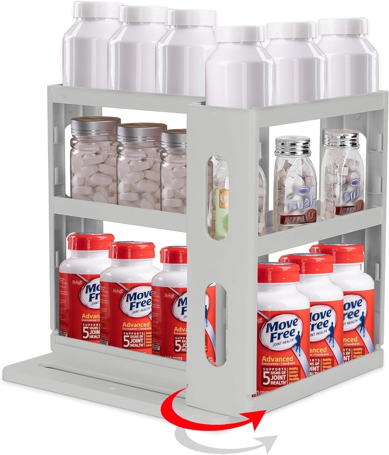 Dutiplus Medicine Organizer 2 Three-Decker Shelves Cabinet Storage Rack Organizer for Holding Vitamins, Supplements Cosmetics 10.82”H x 5.82”W x 10.43”D (Advanced Gray) - Image 1